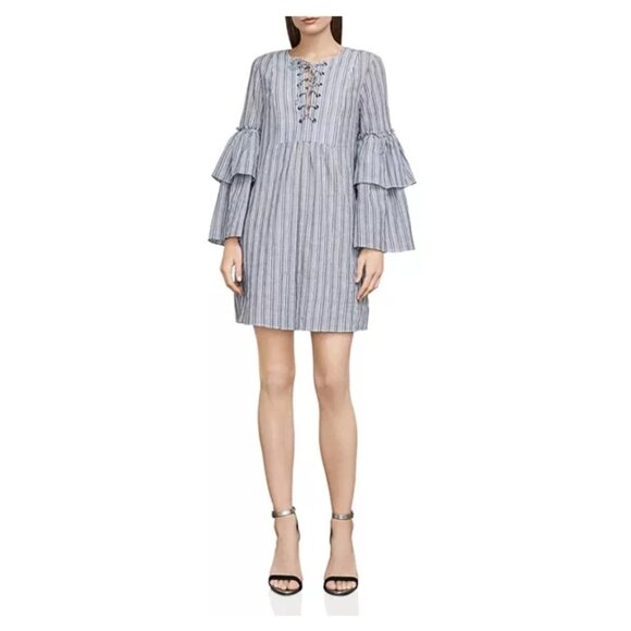 BCBGMaxAzria Charlize Striped Bell Ruffle Sleeve A-Line Mini Sun Dress XS - Picture 4 of 11